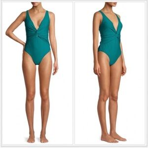 NWT Nicole Miller Women's Twist Front One Piece Swimsuit Women’s SZ S in Green